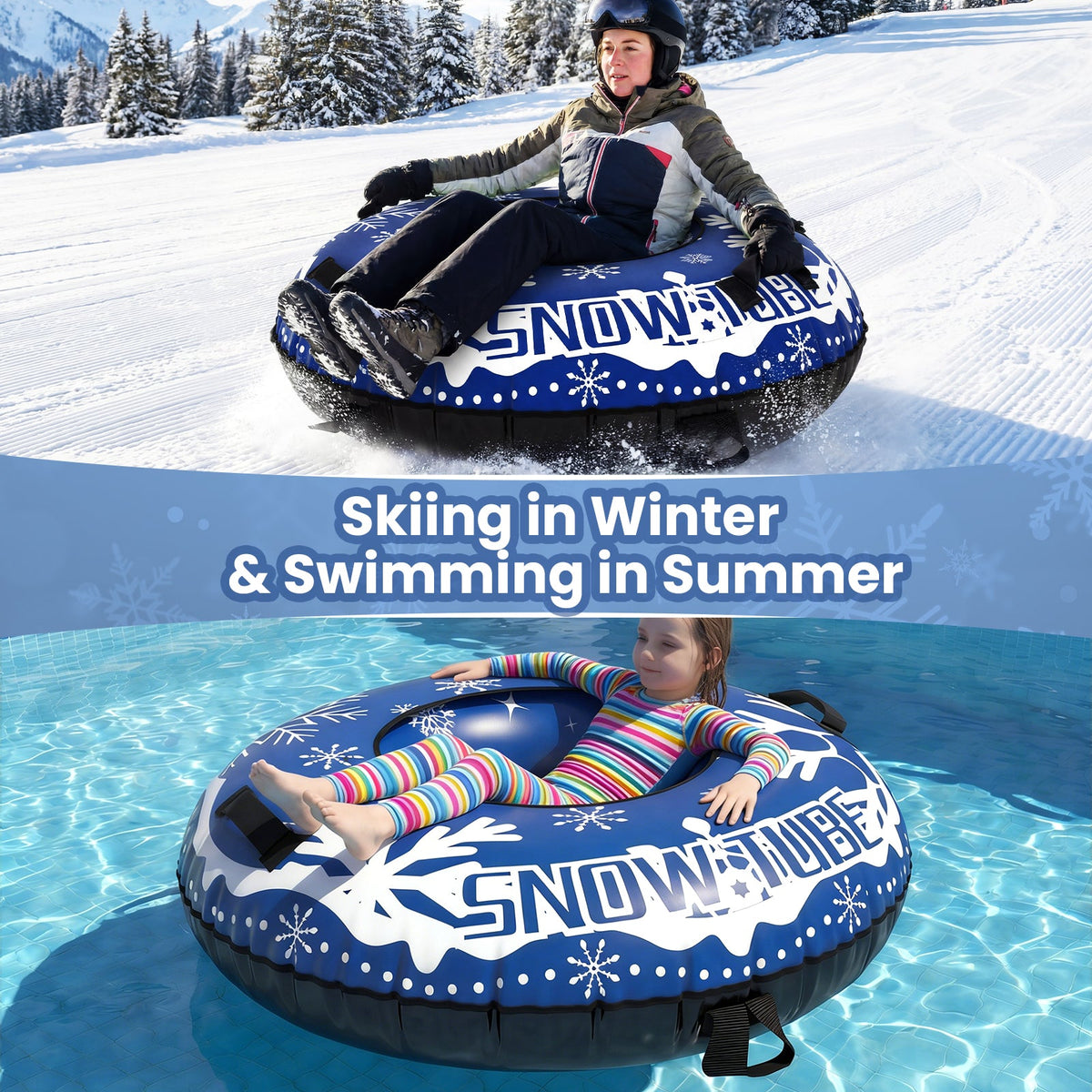 42" Heavy-Duty Inflatable Snow Tube with Tow Strap