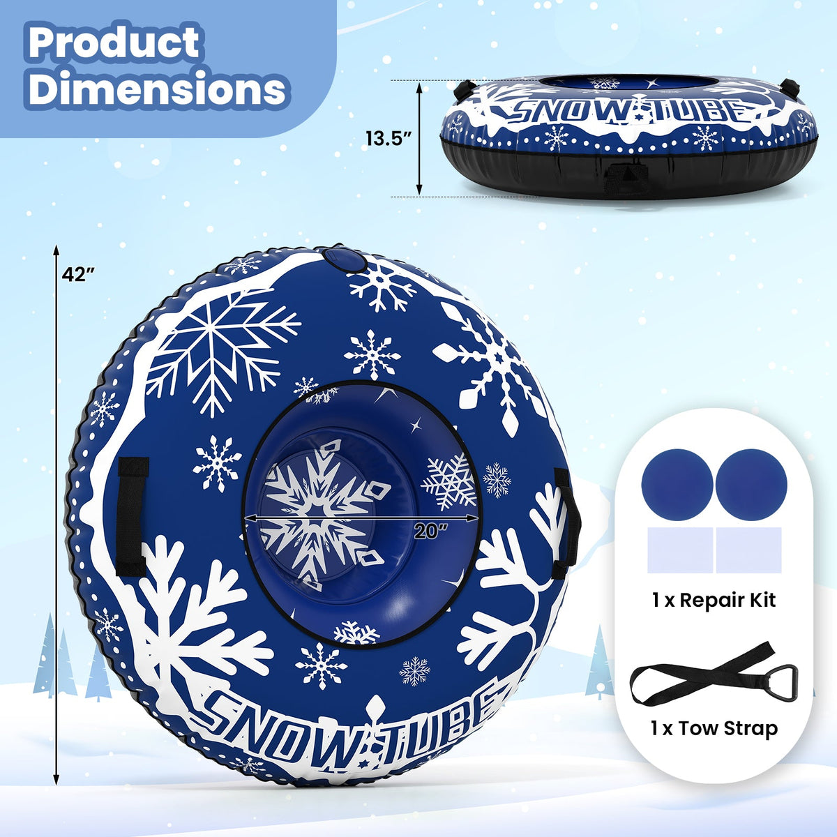 42" Heavy-Duty Inflatable Snow Tube with Tow Strap