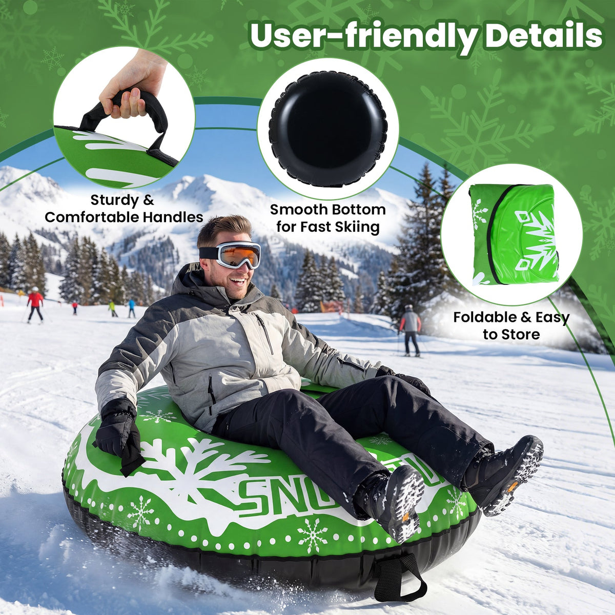 42" Heavy-Duty Inflatable Snow Tube with Tow Strap