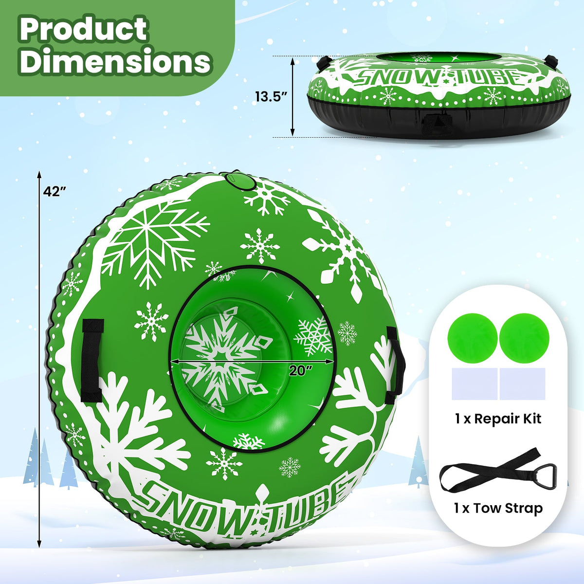 42" Heavy-Duty Inflatable Snow Tube with Tow Strap