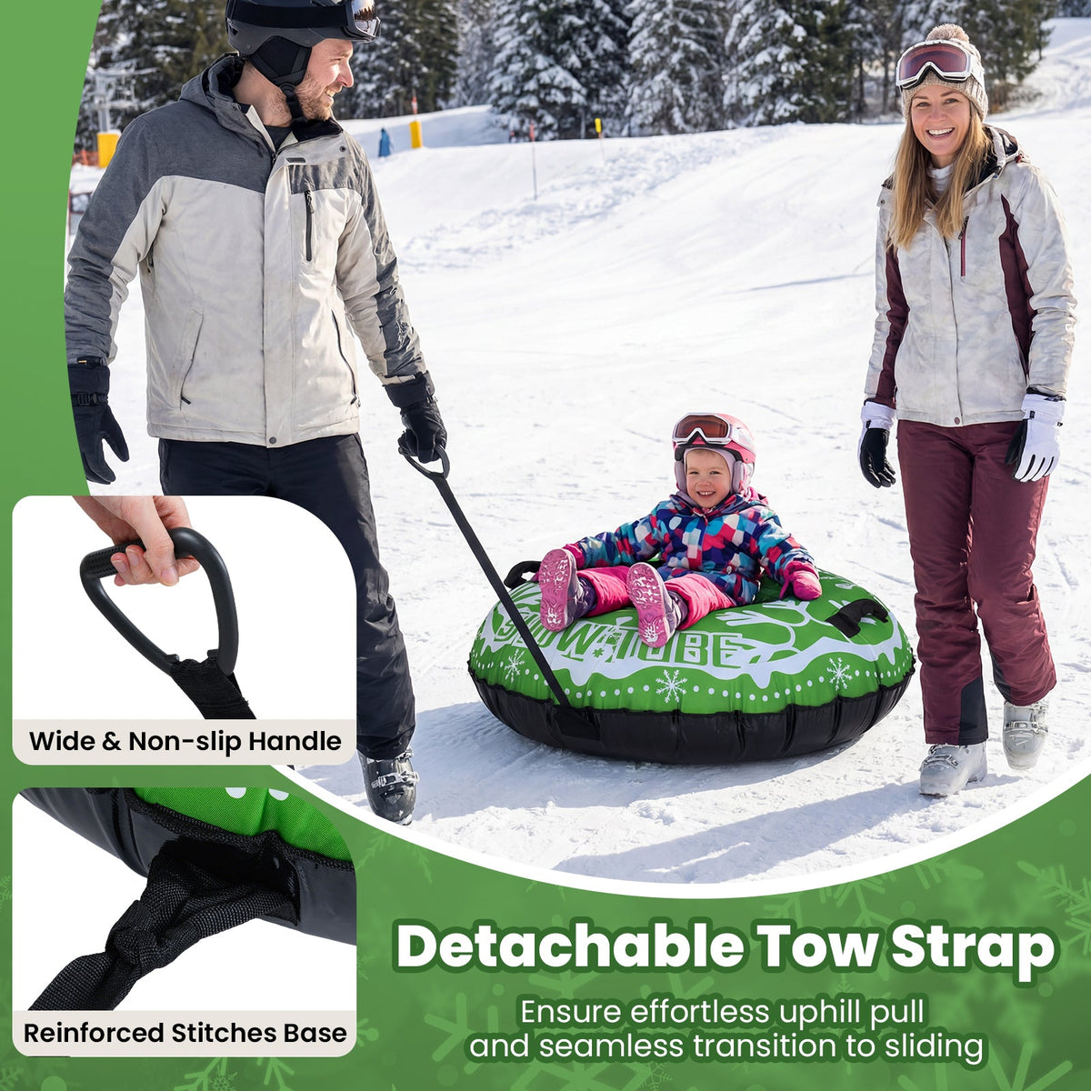42" Heavy-Duty Inflatable Snow Tube with Tow Strap