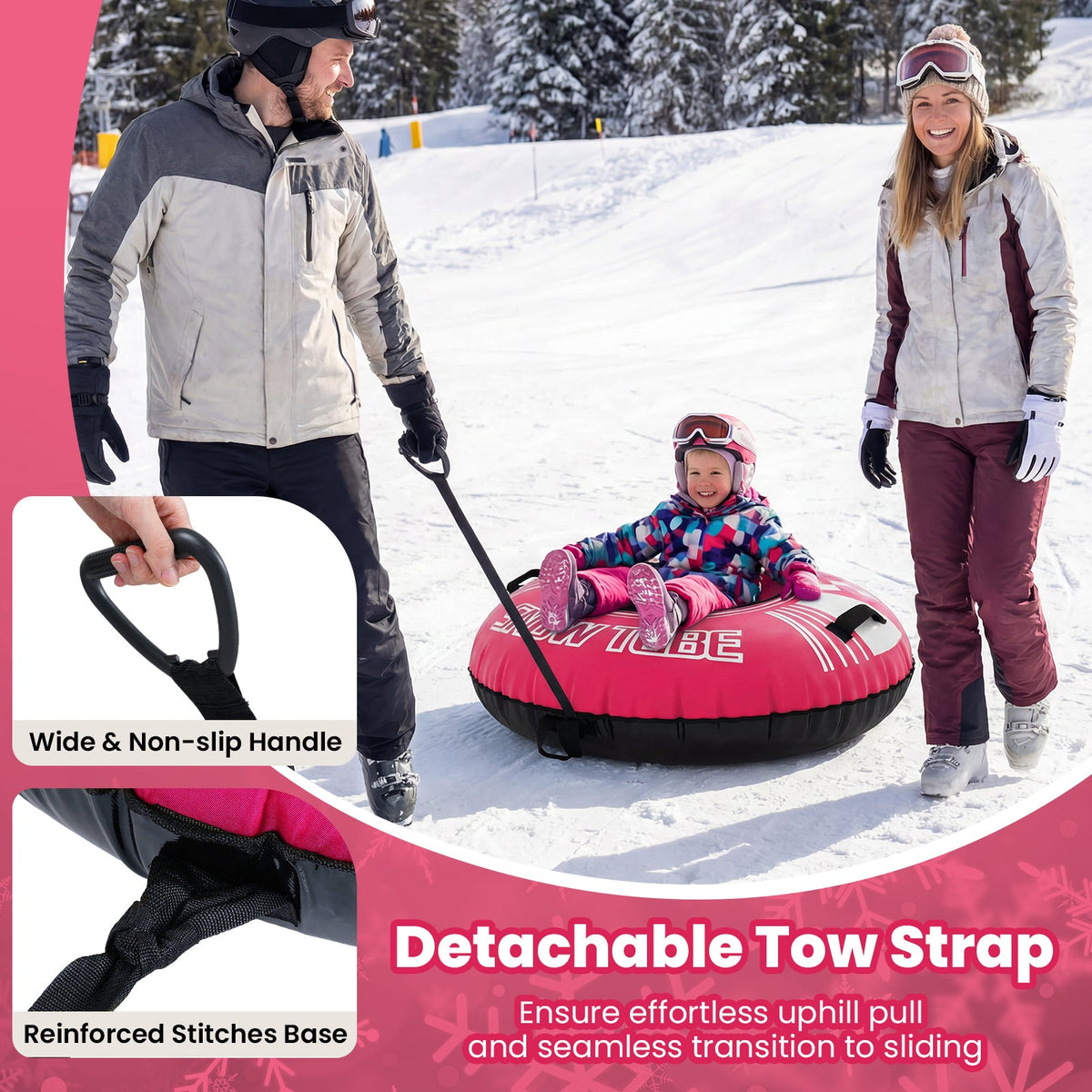 42" Heavy-Duty Inflatable Snow Tube with Tow Strap