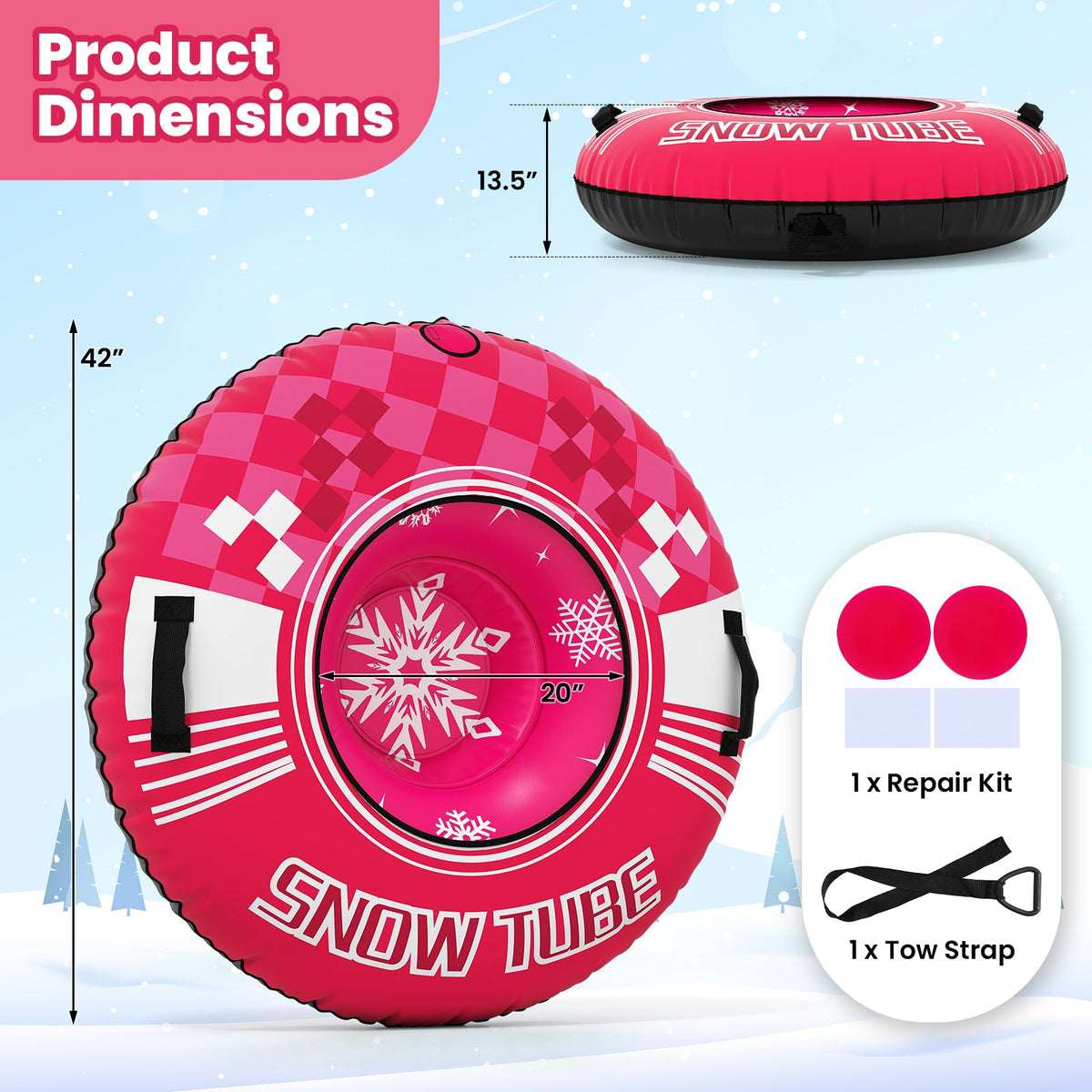 42" Heavy-Duty Inflatable Snow Tube with Tow Strap