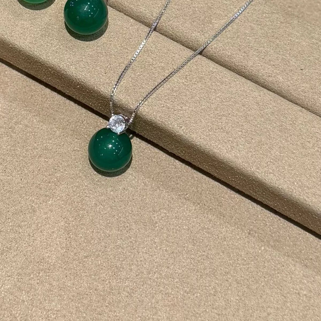 Jade & Zircon Pendant Necklace in Sterling Silver