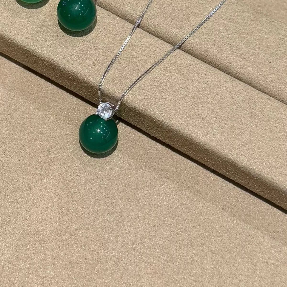 Jade & Zircon Pendant Necklace in Sterling Silver