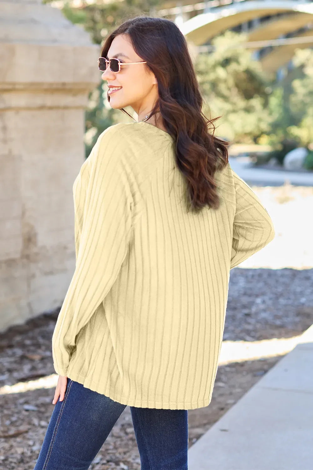 Basic Bae Ribbed Round Neck Oversized Knit Top