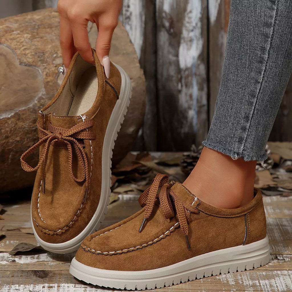 Women's Lace-Up Suede Round Toe Flats | Comfortable Casual Shoes