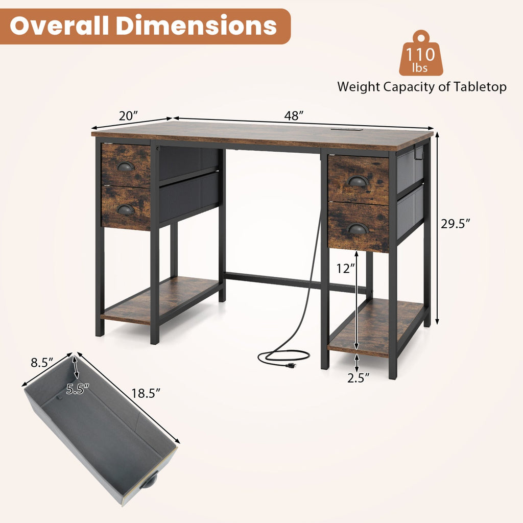 48-Inch Computer Desk with Power Outlet