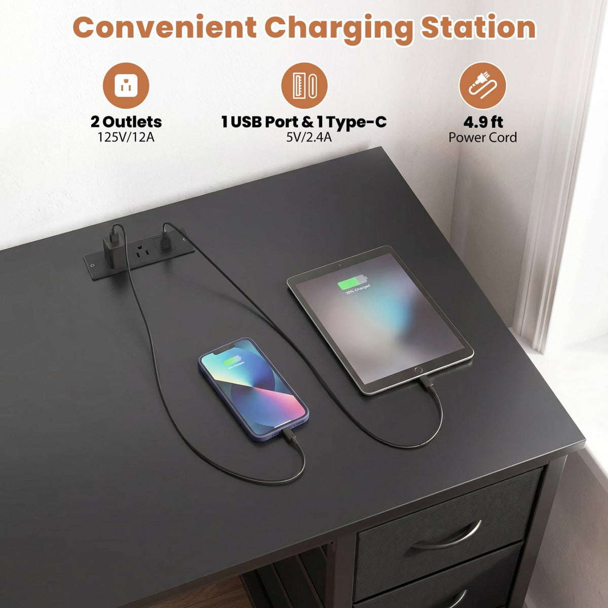 48-Inch Computer Desk with Power Outlet