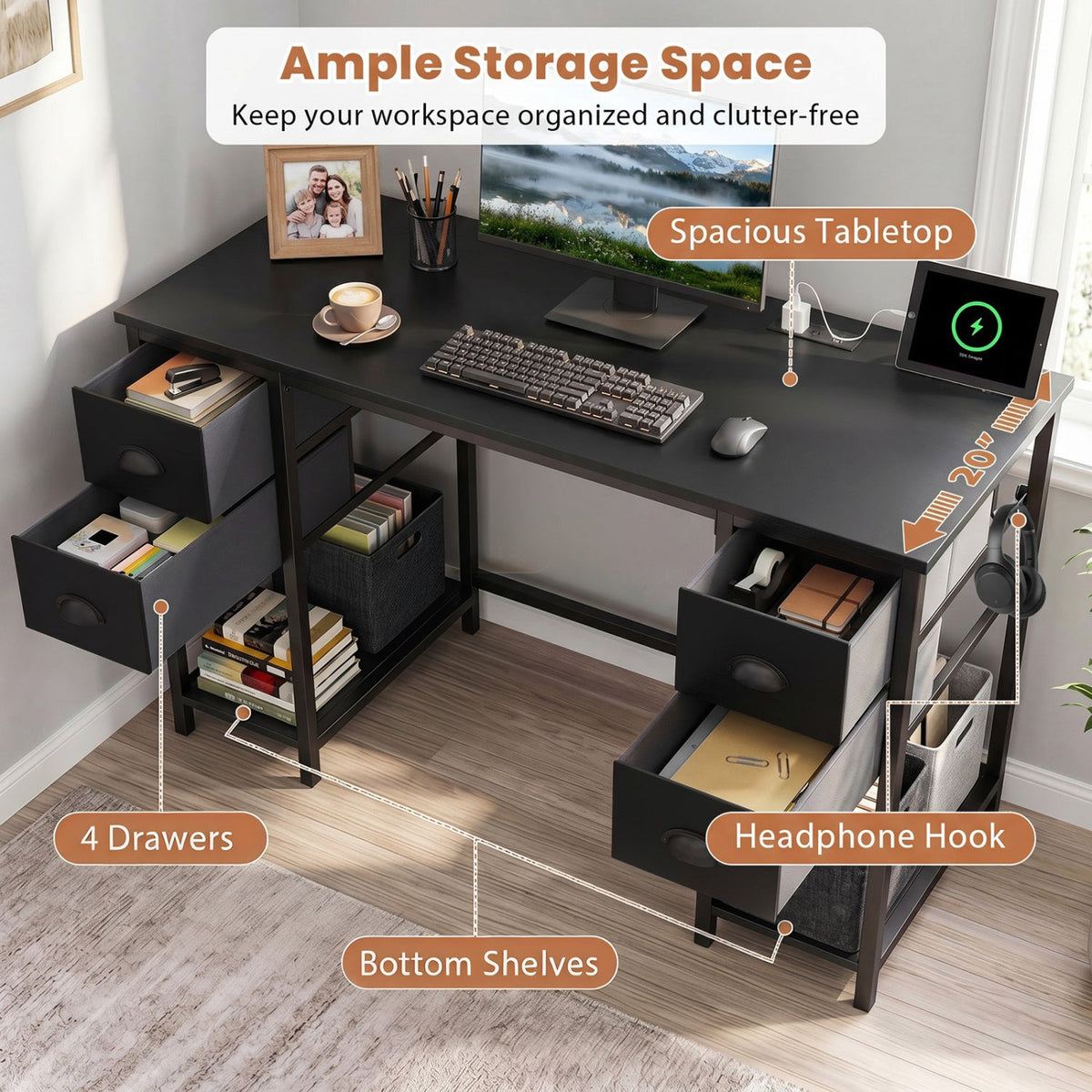 48-Inch Computer Desk with Power Outlet