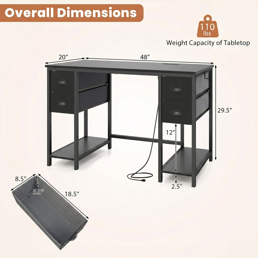 48-Inch Computer Desk with Power Outlet