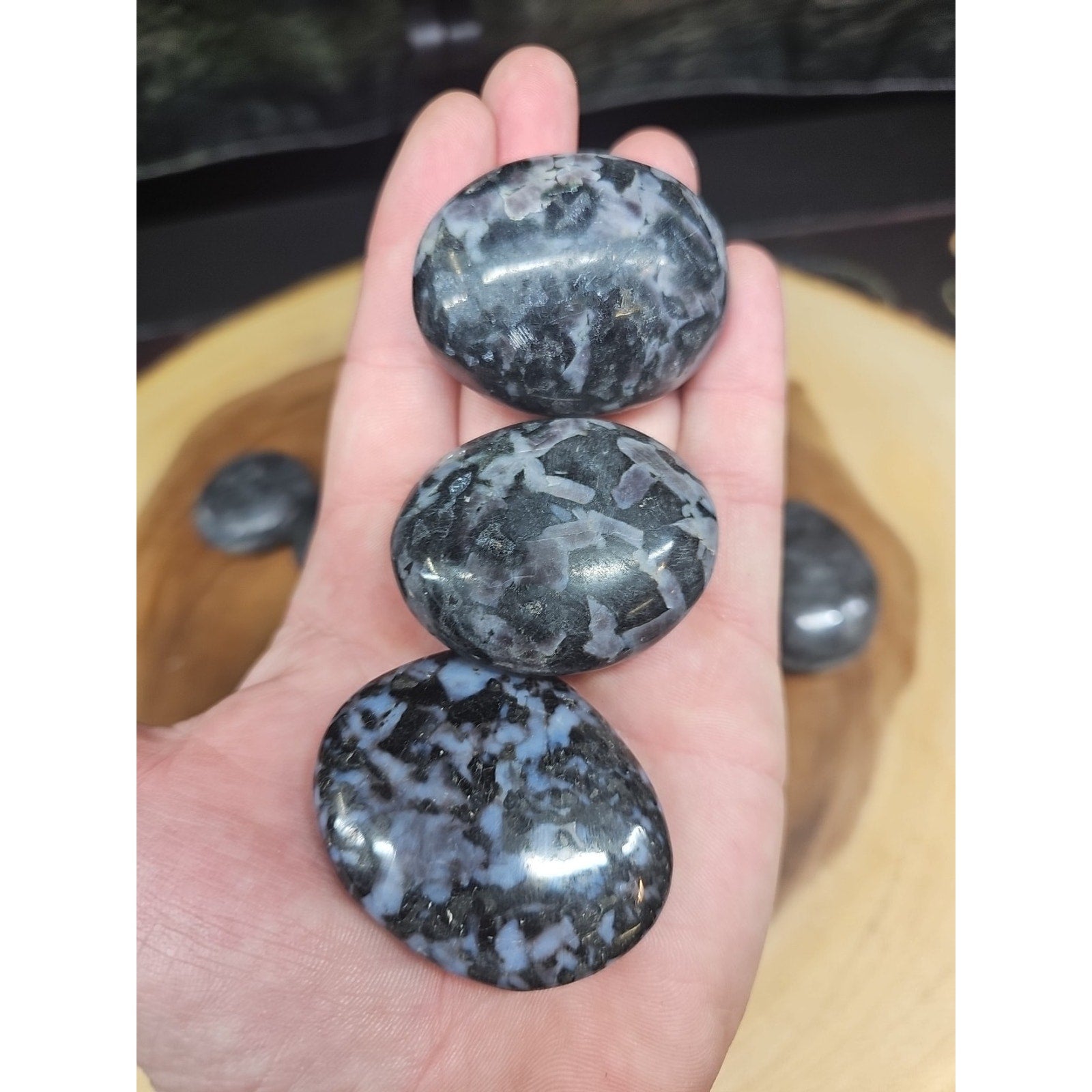 Polychrome Merlinite Gabbro Palm Stones — 5-Piece Set | Natural Crystal from Madagascar