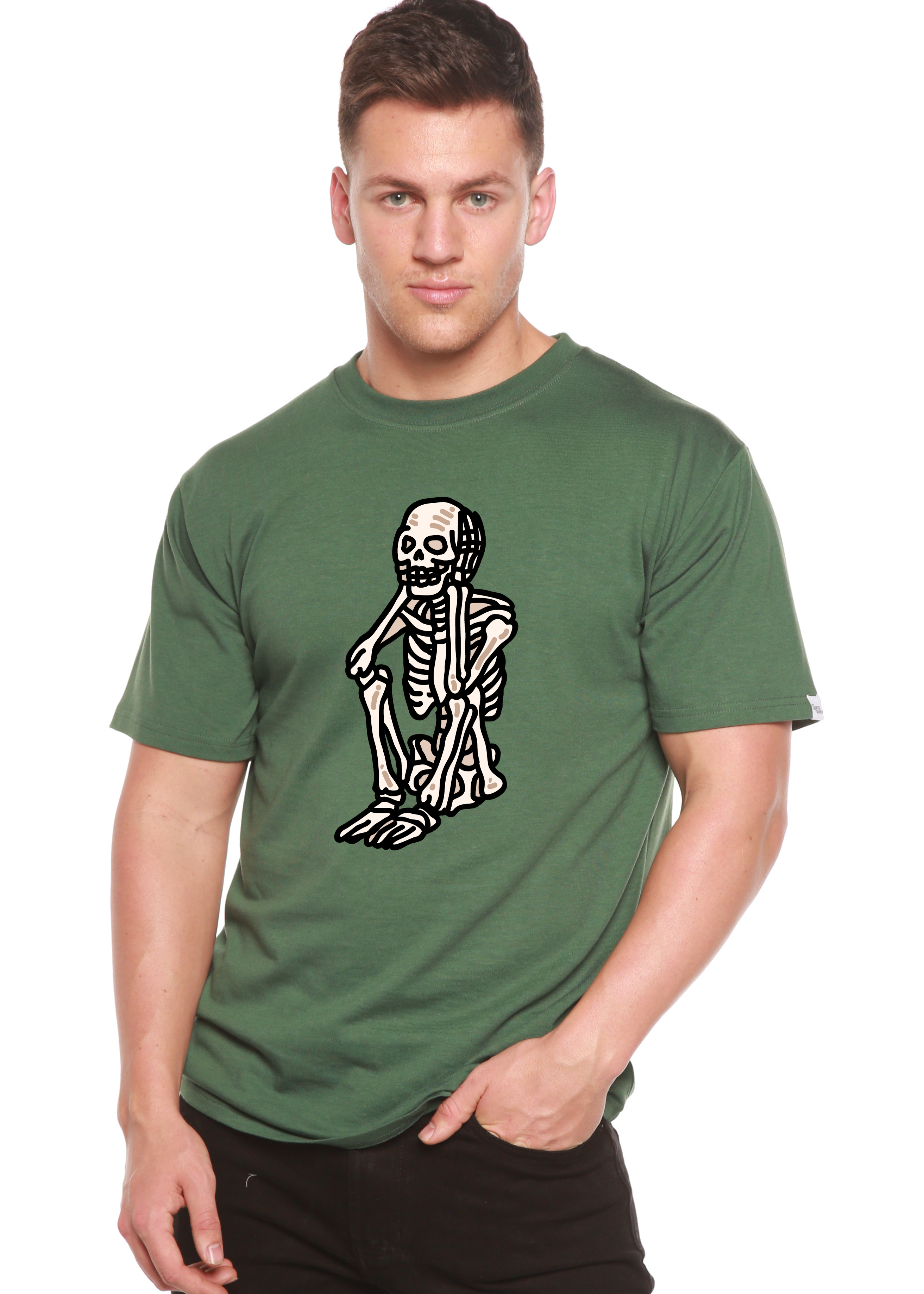 Sad Skeleton Halloween Unisex Bamboo Viscose & Organic Cotton Short Sleeve Graphic T-Shirt