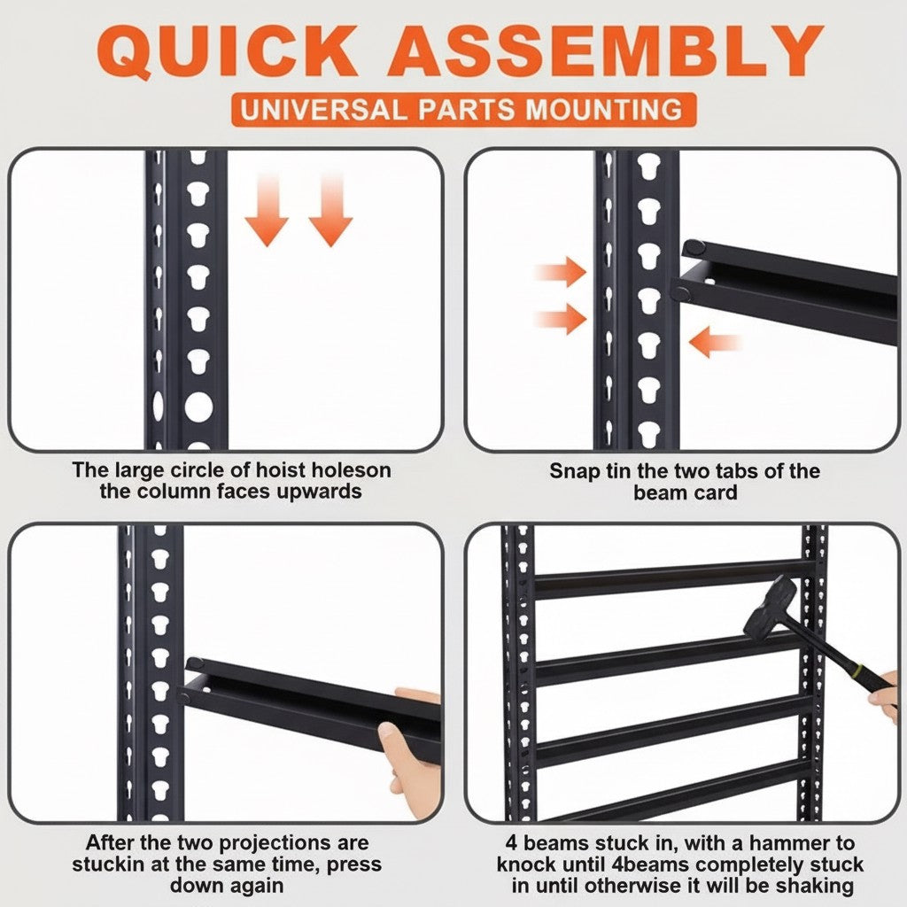 Heavy Duty Metal Garage Shelving Rack – 4/5/6-Tier Adjustable Steel Shelf | 2000+ lbs | Black & Silver