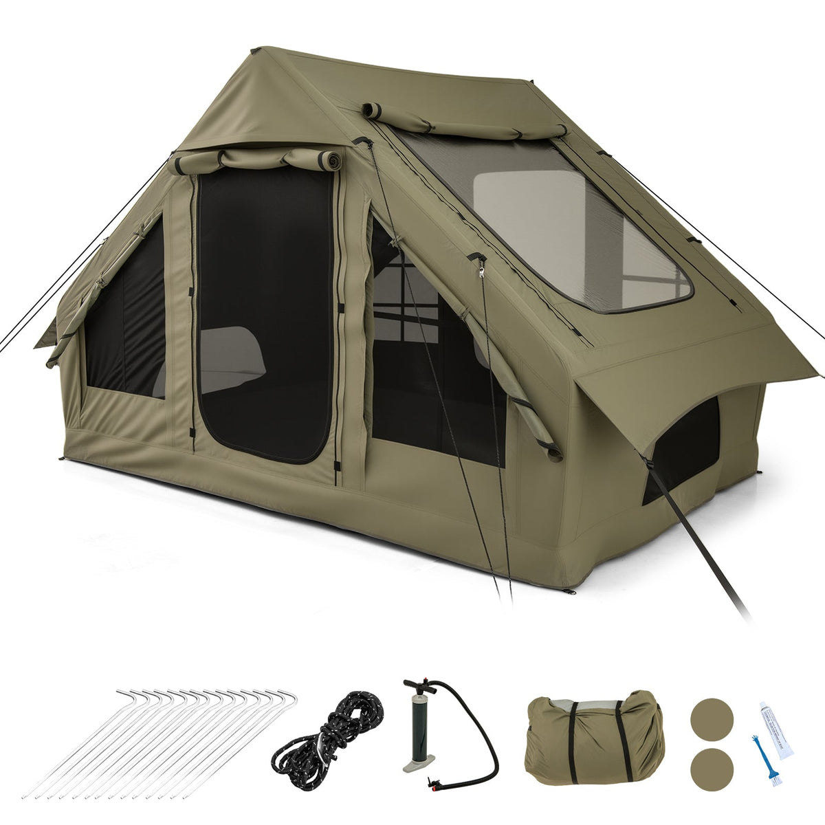 4-6 Person Inflatable Camping Tent with Mesh Windows & Pump