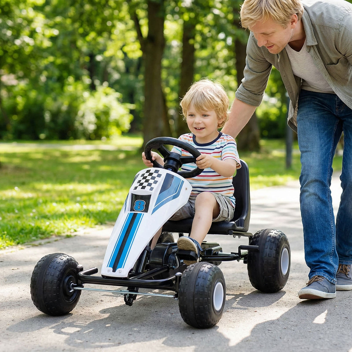 Kids Pedal Go-Kart with Dual Control Modes & Adjustable Seat