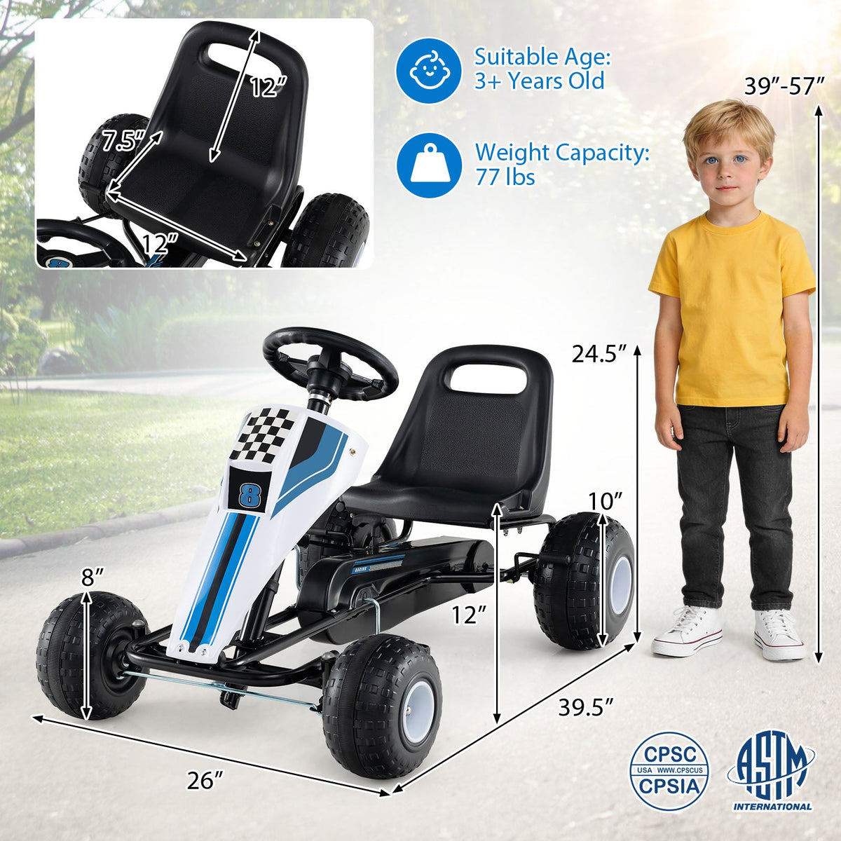 Kids Pedal Go-Kart with Dual Control Modes & Adjustable Seat