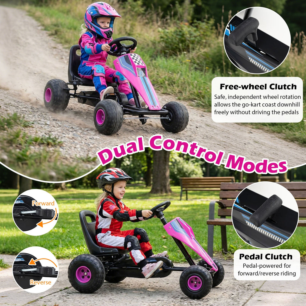 Kids Pedal Go-Kart with Dual Control Modes & Adjustable Seat