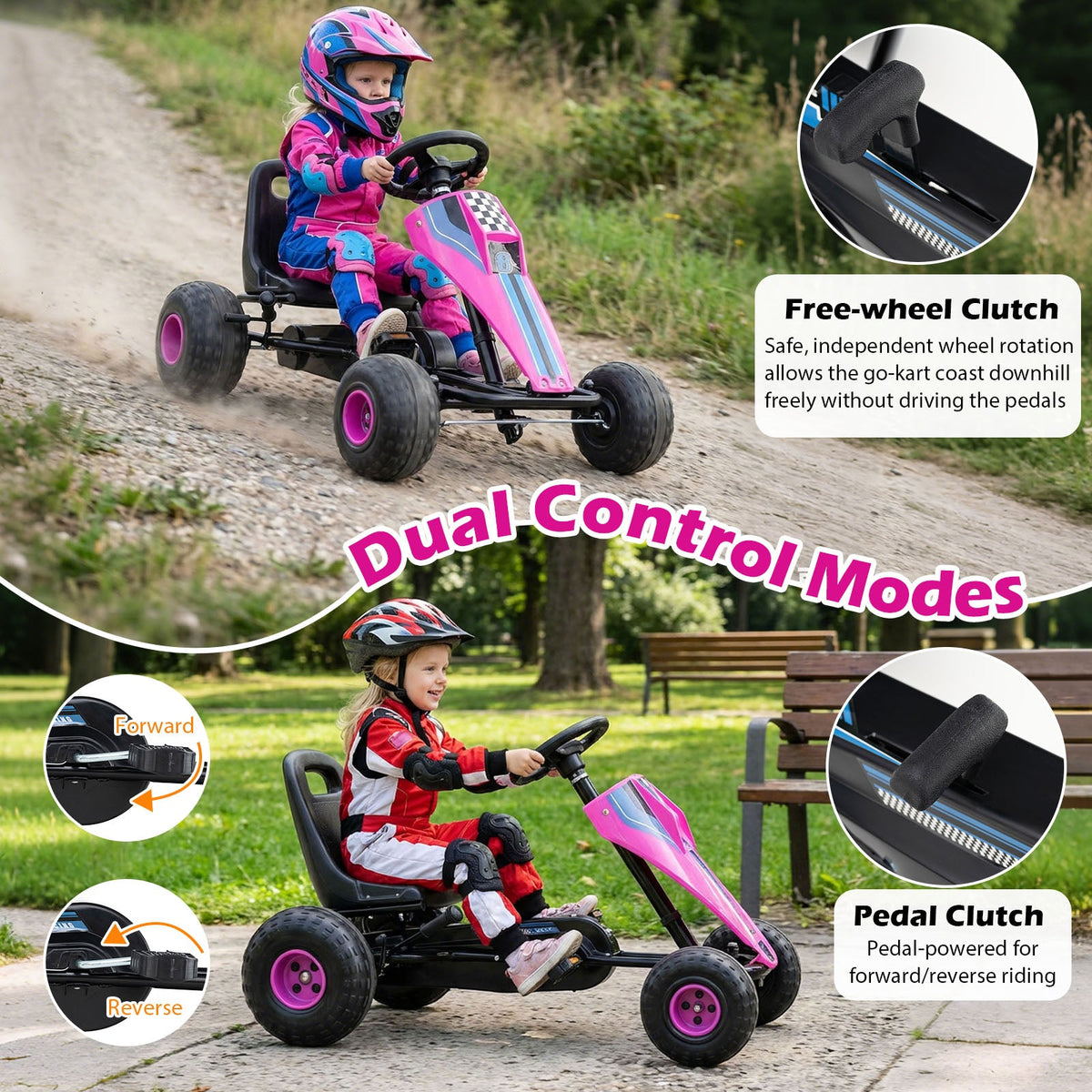 Kids Pedal Go-Kart with Dual Control Modes & Adjustable Seat