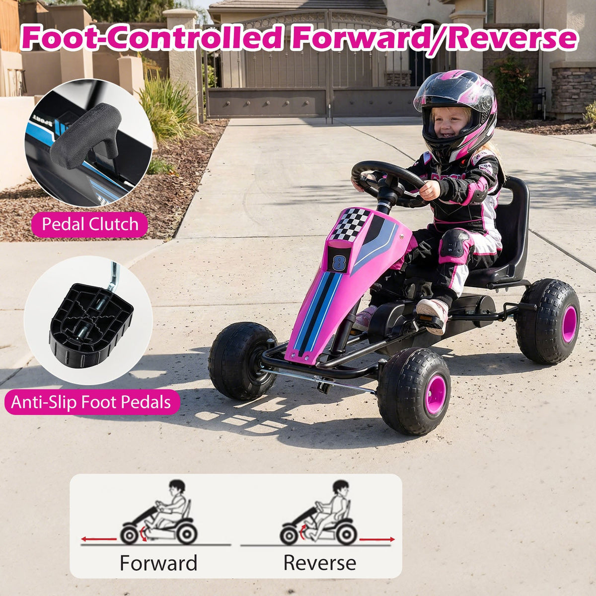 Kids Pedal Go-Kart with Dual Control Modes & Adjustable Seat