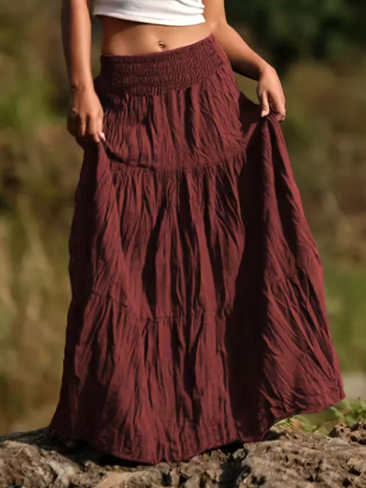 Ruched Tiered Maxi Skirt