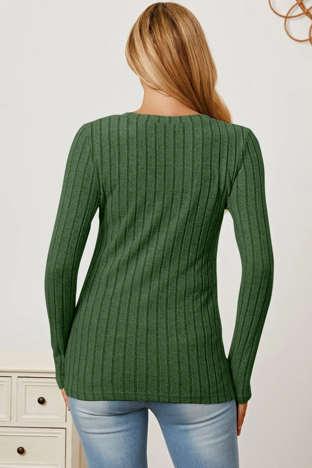 Basic Bae Ribbed V-Neck Long Sleeve Top