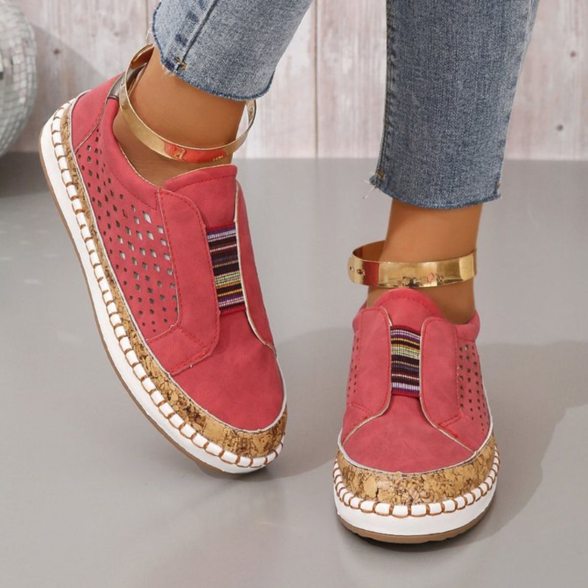 Women's Casual Slip-On Sneakers with Cork Trim Detail