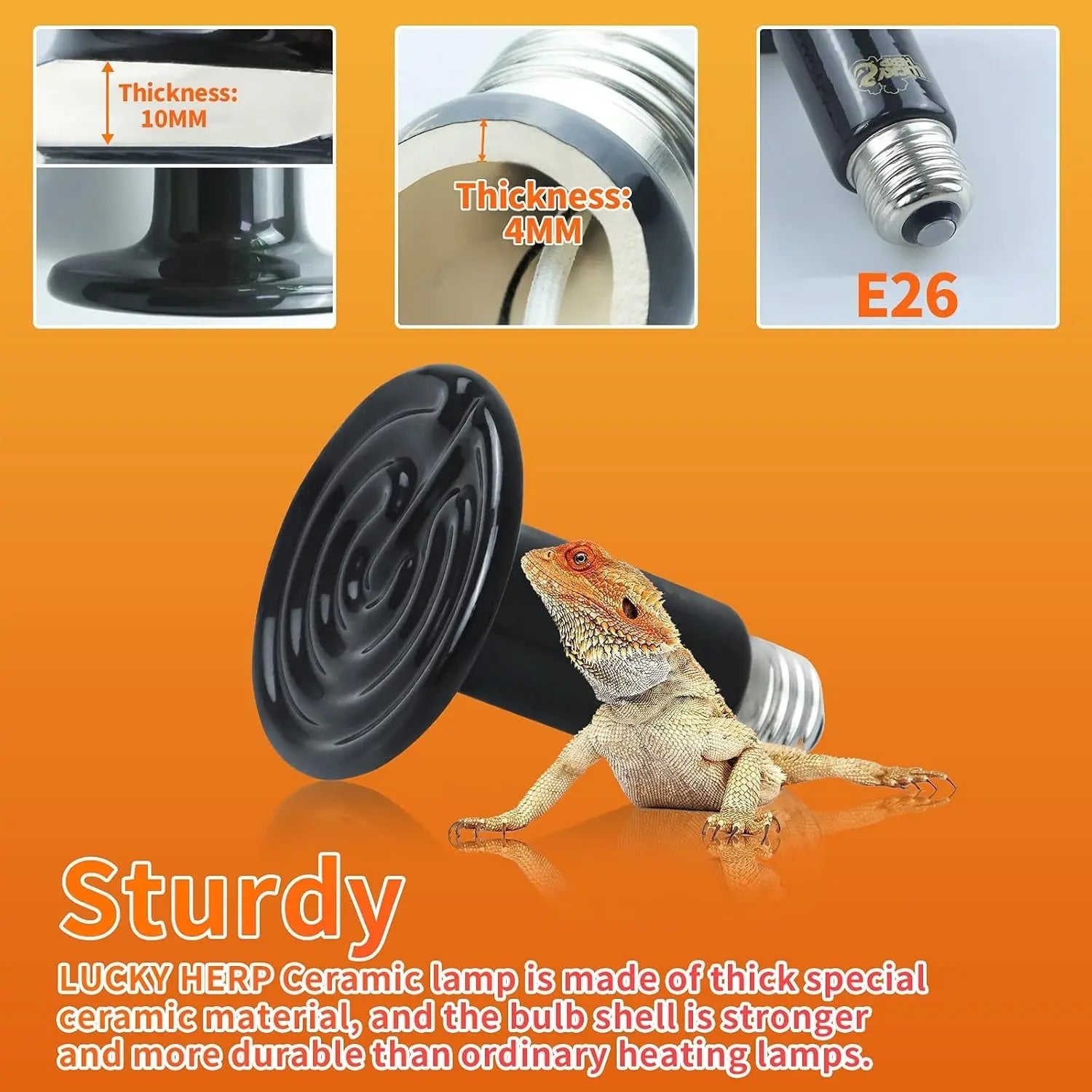 Ceramic Heat Emitter Bulbs – 2-Pack, No Light | 50W, 75W, 100W & 150W | E26 Base | 10,000-Hour Reptile & Small Pet Heater