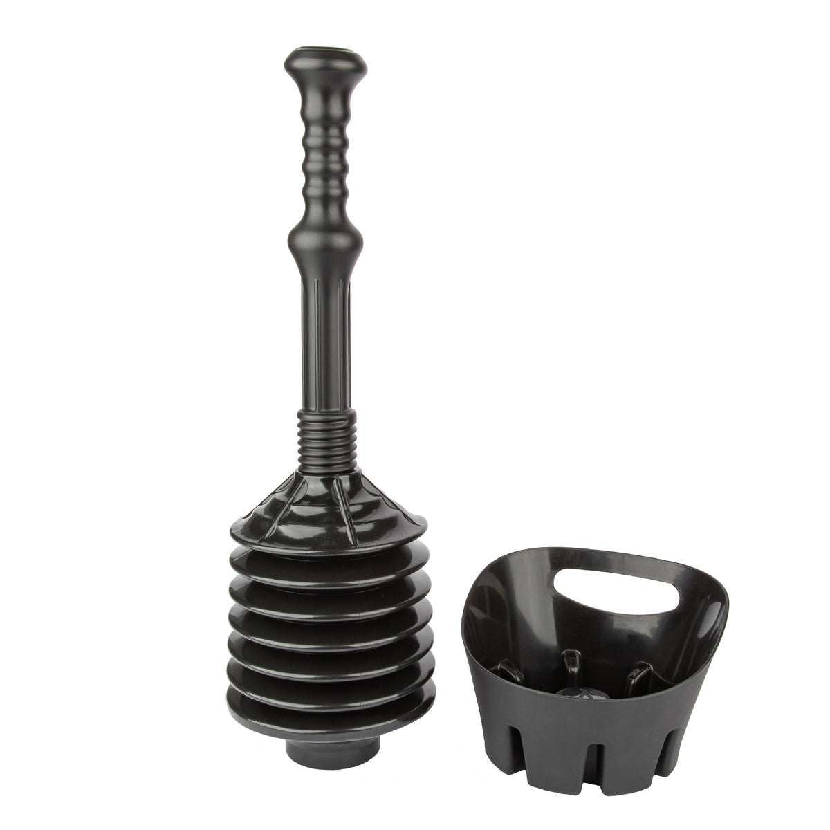 Antimicrobial Bellows Accordion Toilet Plunger with Storage Tray