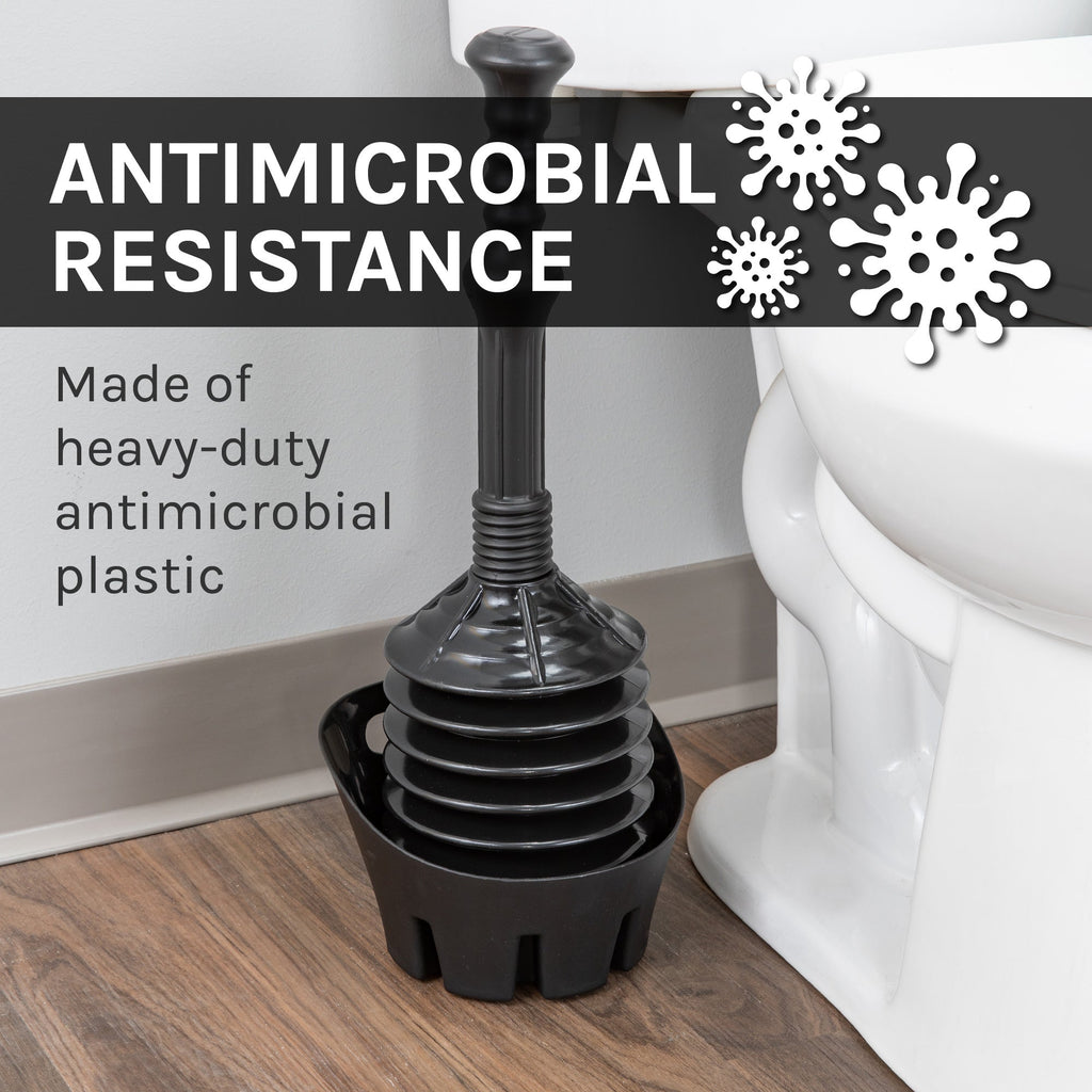 Antimicrobial Bellows Accordion Toilet Plunger with Storage Tray