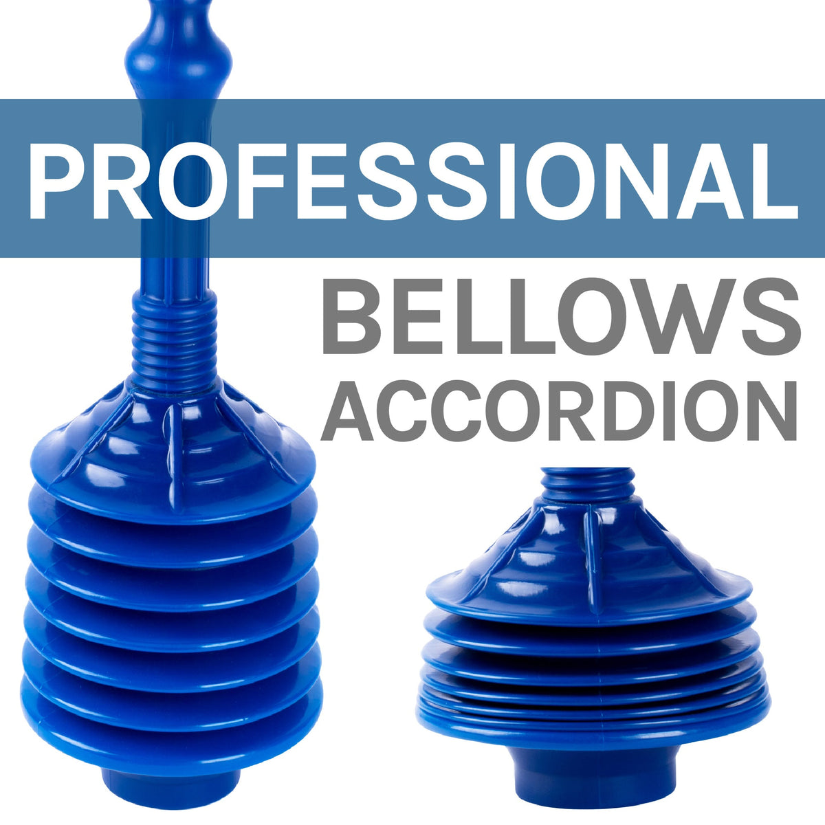 Antimicrobial Bellows Accordion Toilet Plunger with Storage Tray