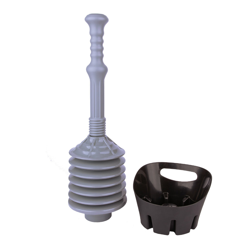 Antimicrobial Bellows Accordion Toilet Plunger with Storage Tray