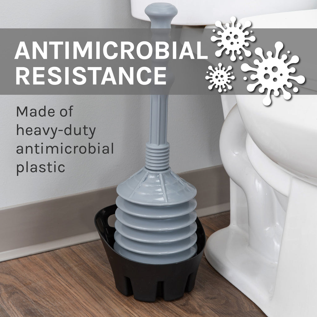 Antimicrobial Bellows Accordion Toilet Plunger with Storage Tray