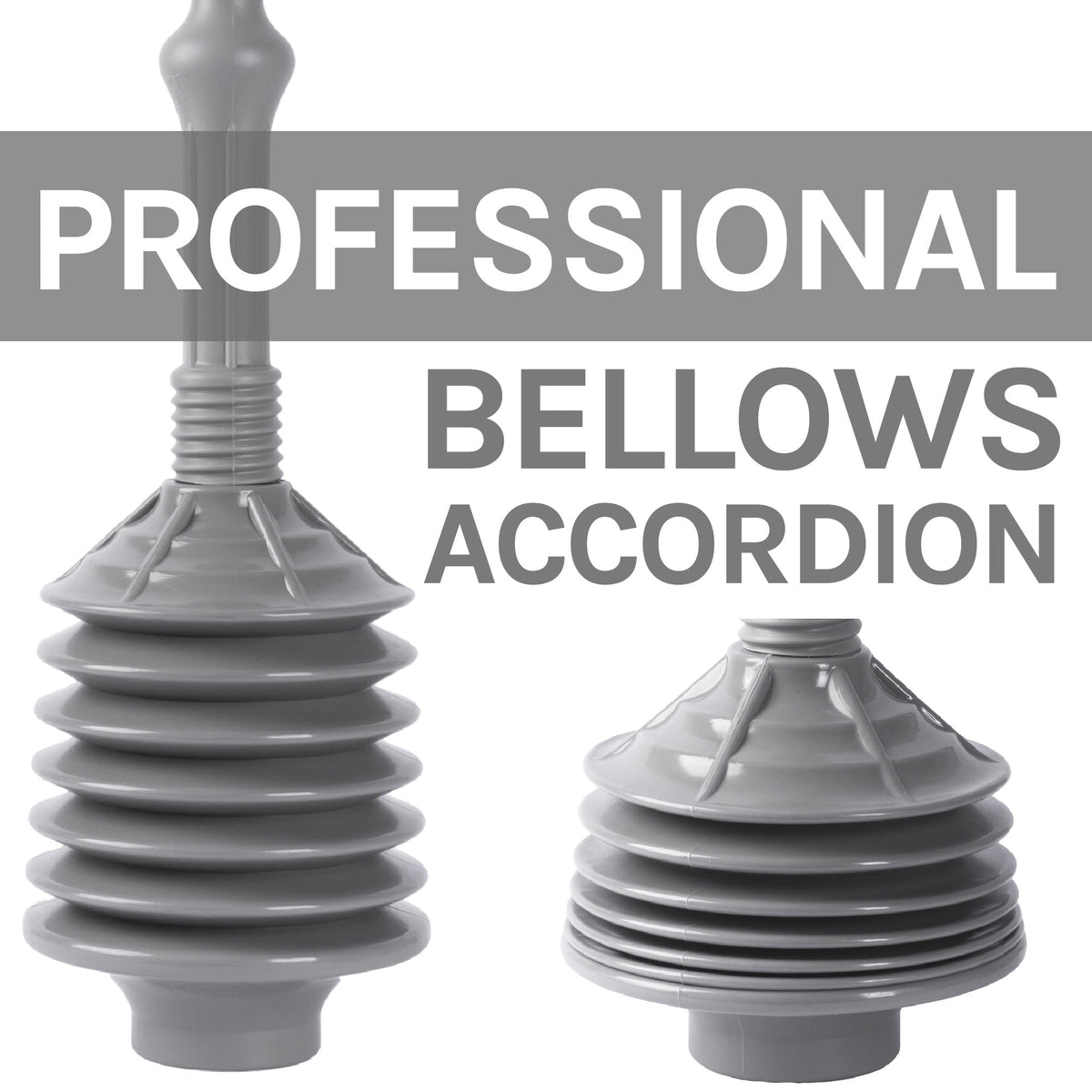 Antimicrobial Bellows Accordion Toilet Plunger with Storage Tray