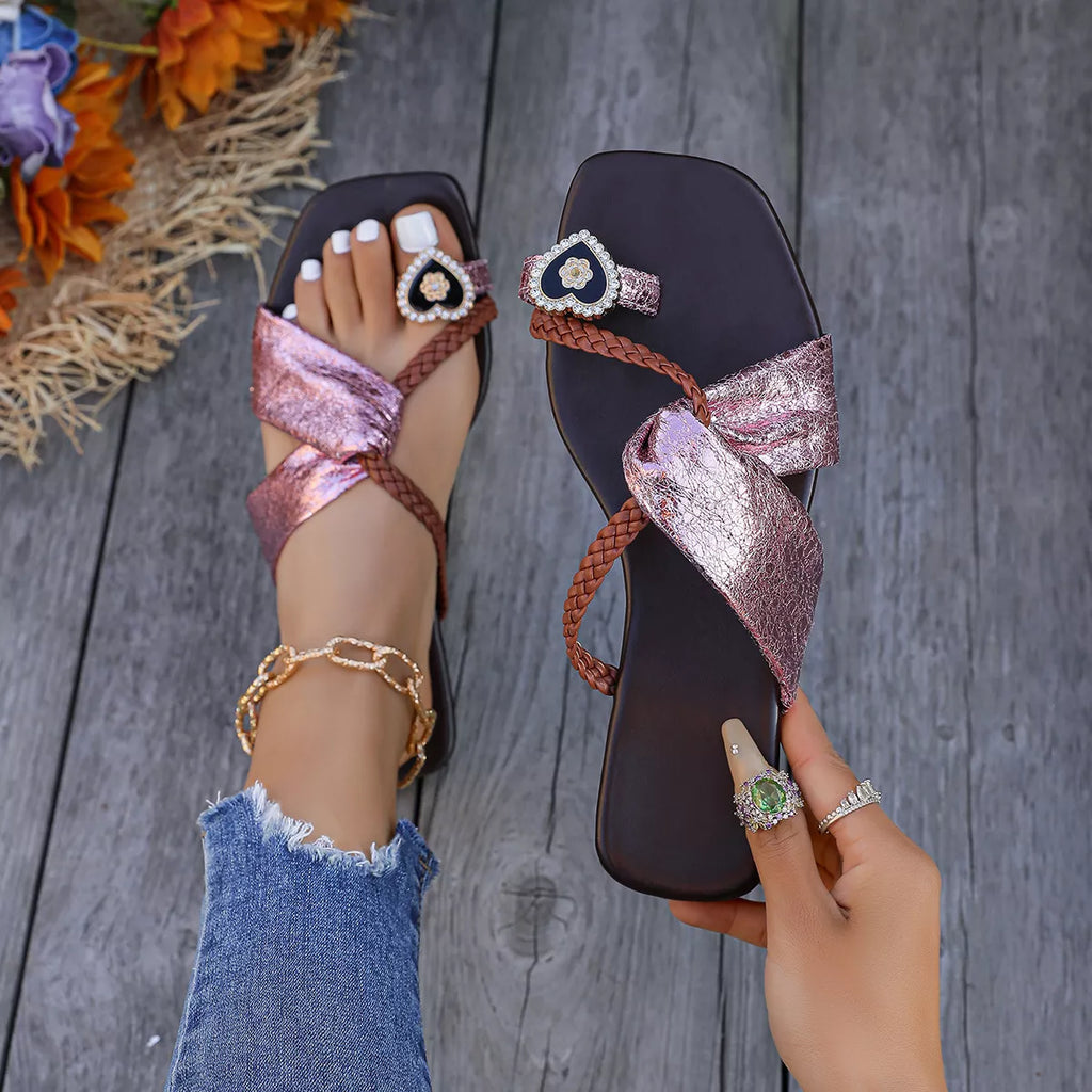 Braided Thong Sandals with Heart Detail