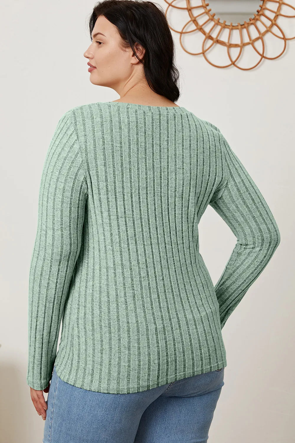 Basic Bae Ribbed V-Neck Long Sleeve Top