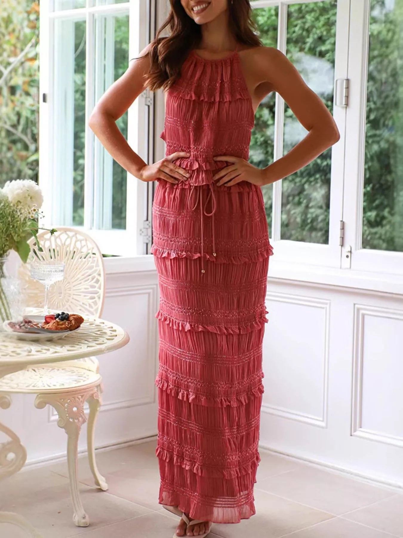 Smocked Halter Top & Maxi Skirt Matching Set