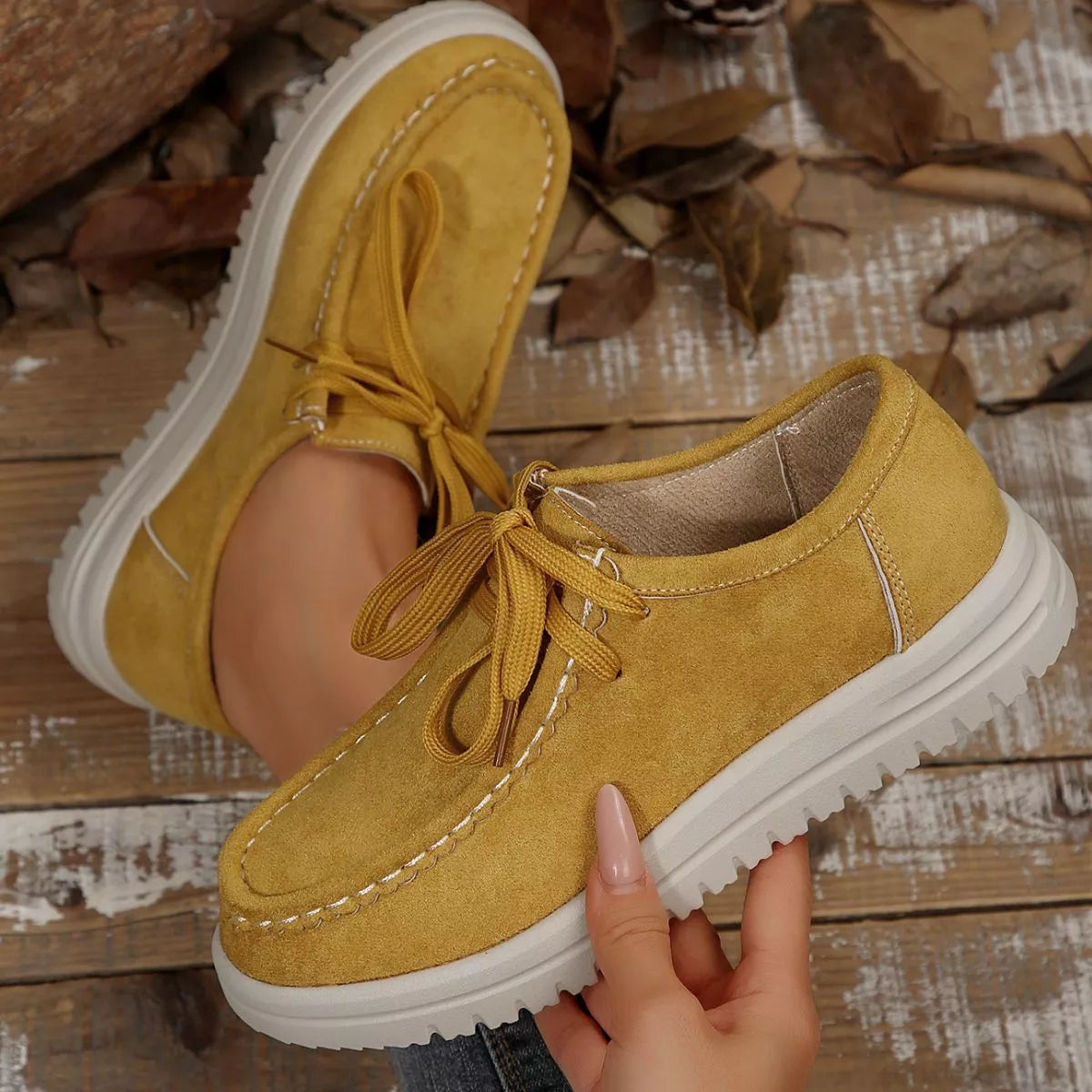 Women's Lace-Up Suede Round Toe Flats | Comfortable Casual Shoes