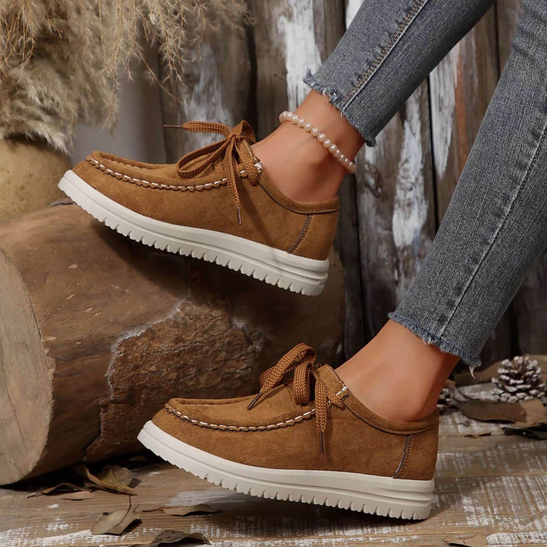Women's Lace-Up Suede Round Toe Flats | Comfortable Casual Shoes