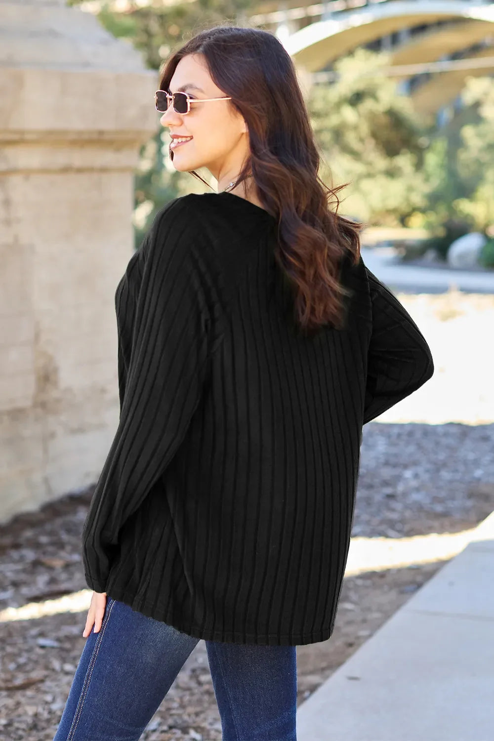 Basic Bae Ribbed Round Neck Oversized Knit Top