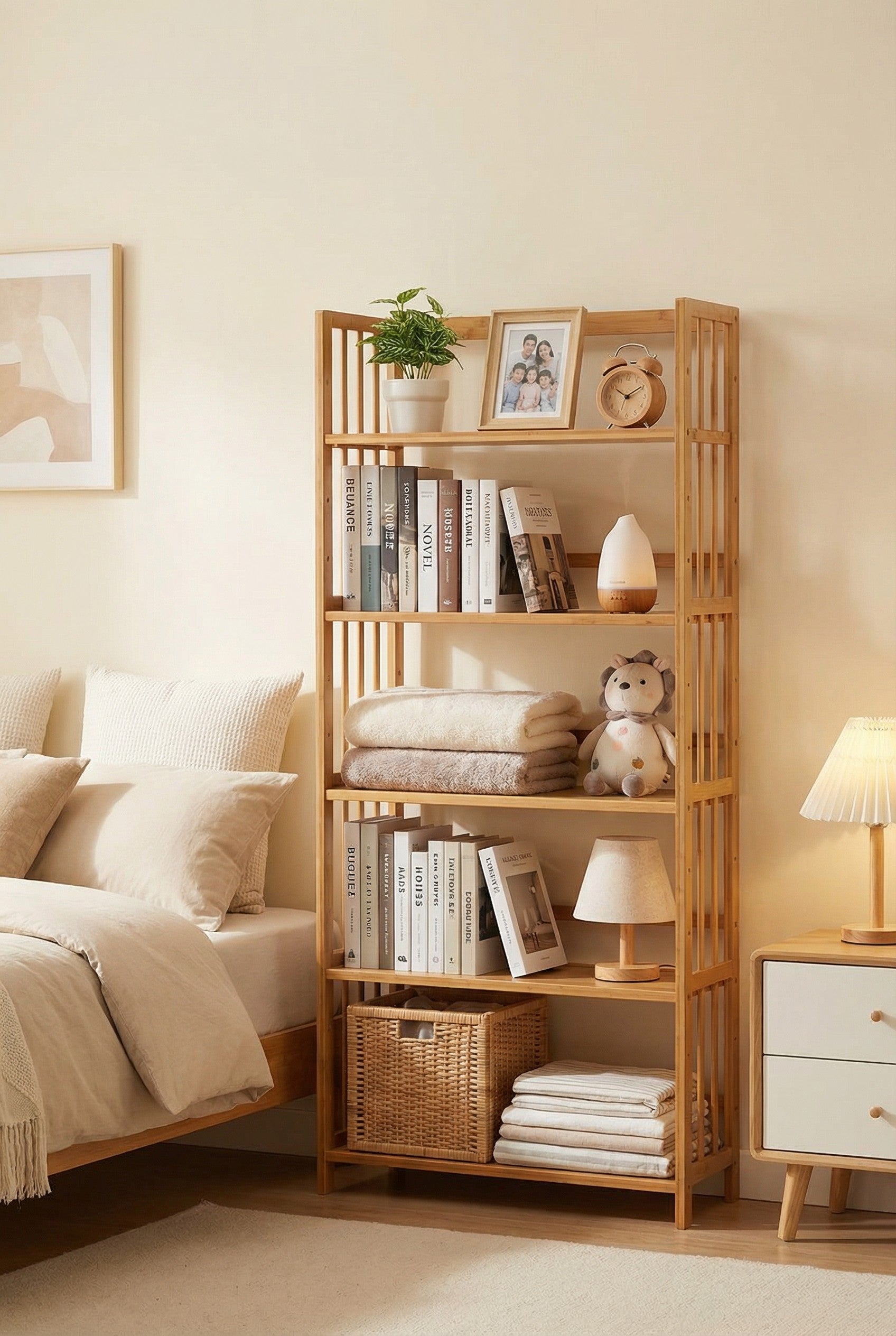 Tall Bamboo Bookshelf | Adjustable Shelves, Narrow Freestanding Storage Rack — 3 to 6 Tiers