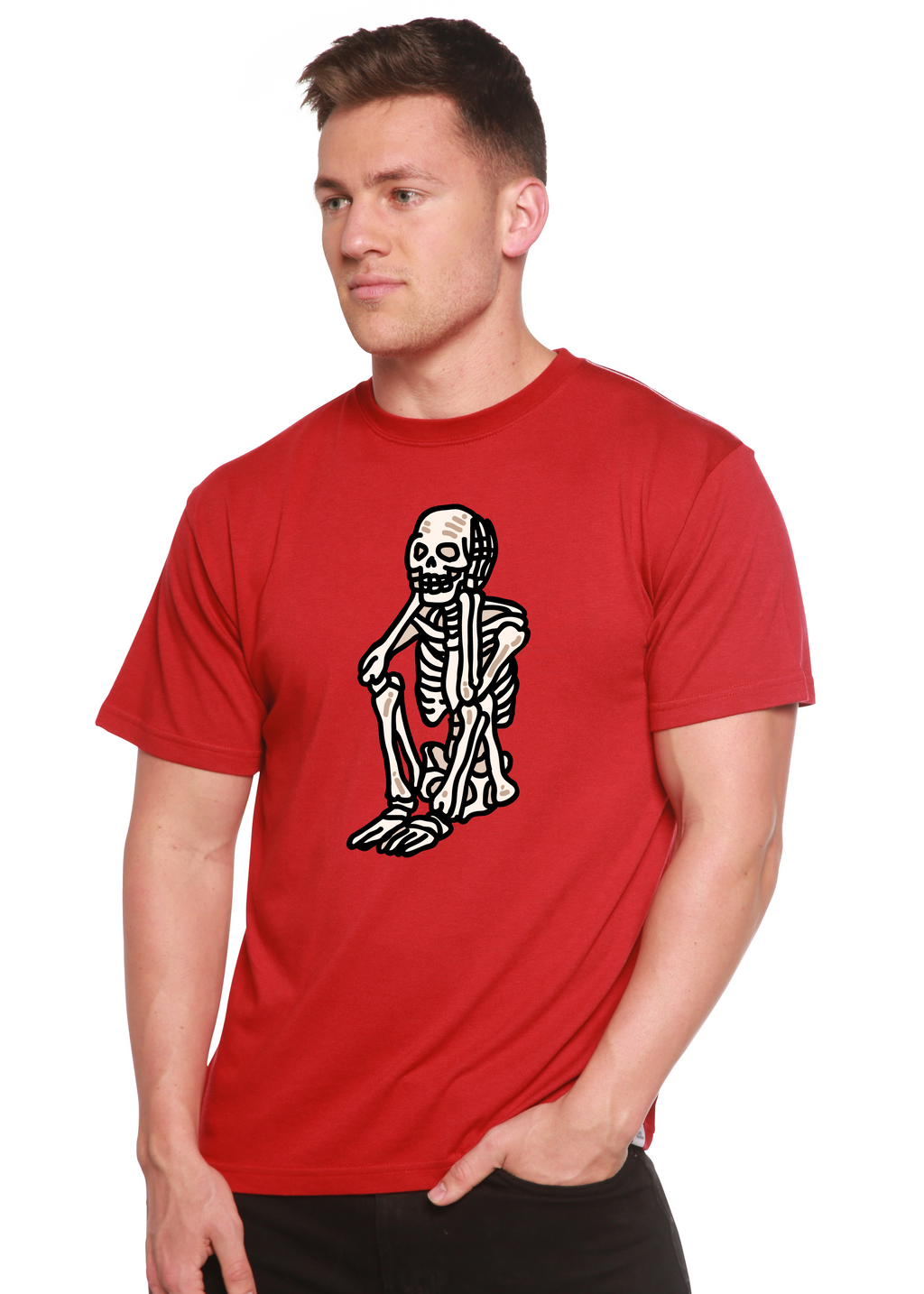 Sad Skeleton Halloween Unisex Bamboo Viscose & Organic Cotton Short Sleeve Graphic T-Shirt