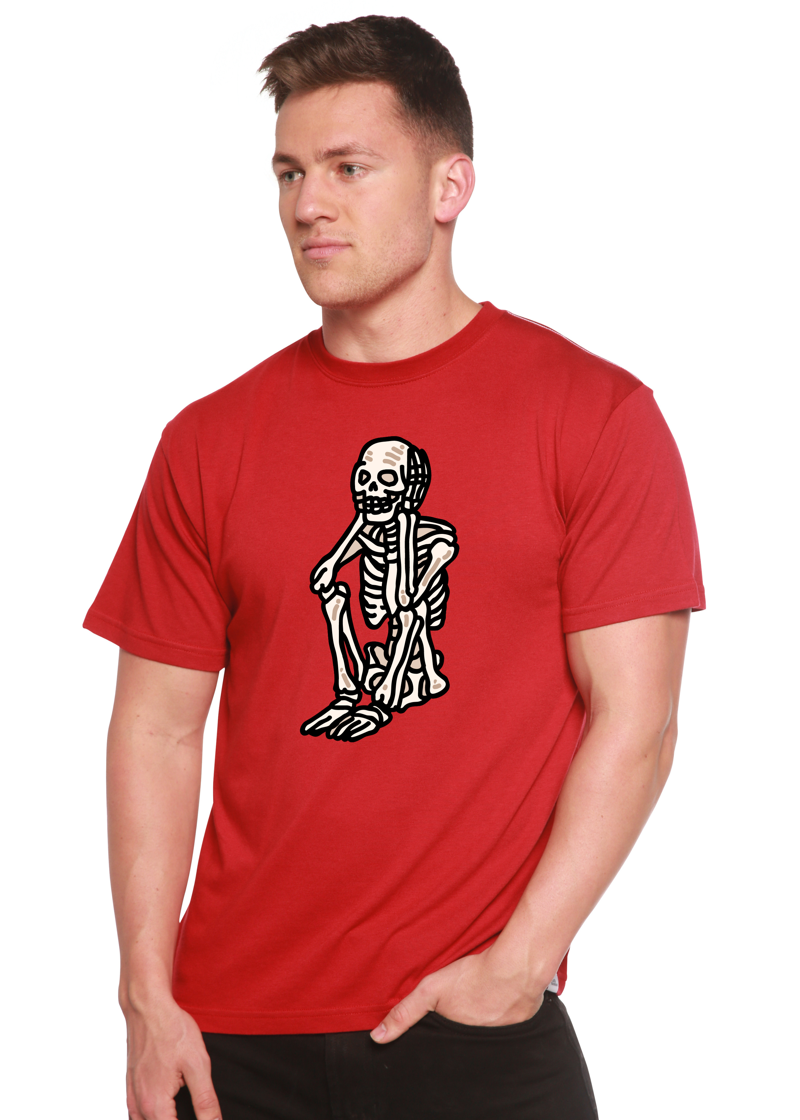 Sad Skeleton Halloween Unisex Bamboo Viscose & Organic Cotton Short Sleeve Graphic T-Shirt