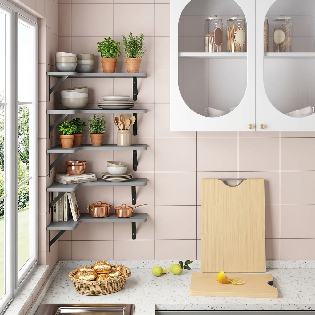 Rustic Corner Floating Shelves – Set of 5 Wall-Mounted Wood Shelves