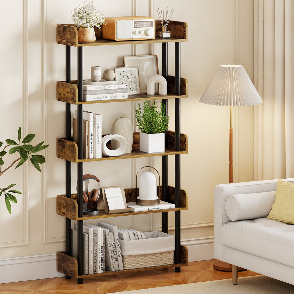5-Tier Industrial Bookcase with Open Shelves
