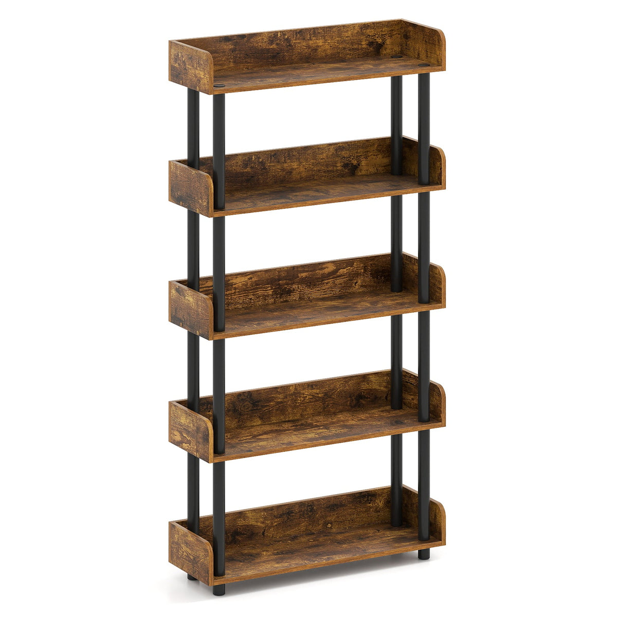 5-Tier Industrial Bookcase with Open Shelves