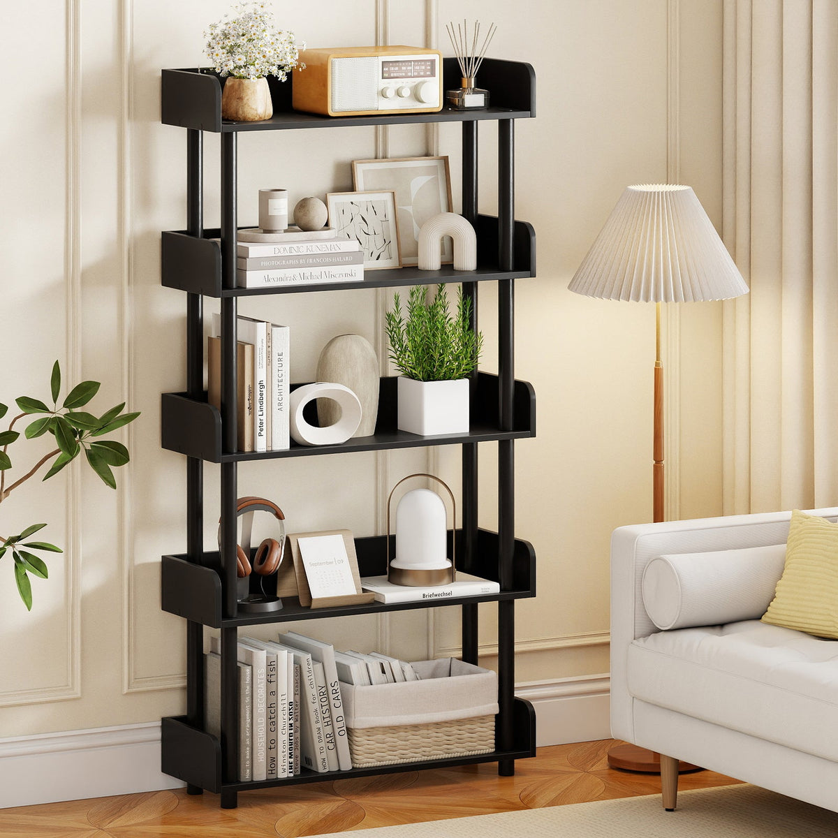 5-Tier Industrial Bookcase with Open Shelves