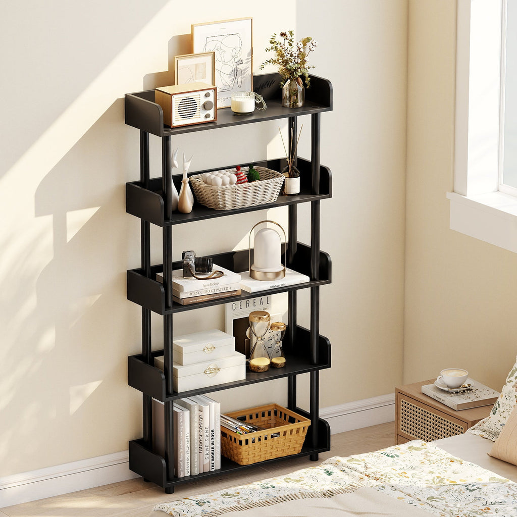 5-Tier Industrial Bookcase with Open Shelves