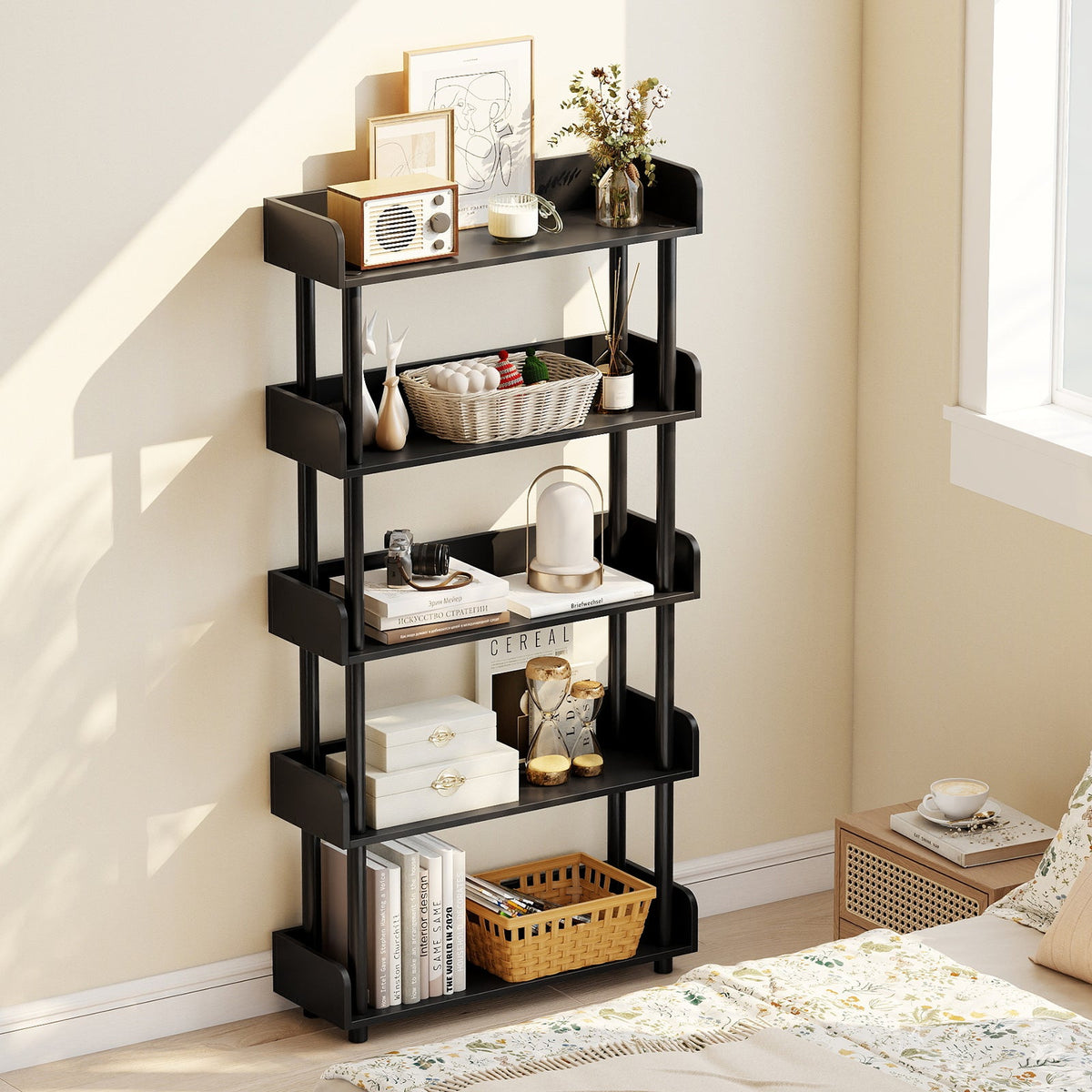 5-Tier Industrial Bookcase with Open Shelves
