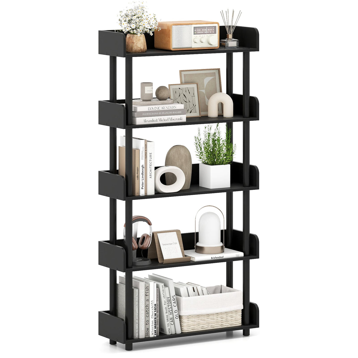 5-Tier Industrial Bookcase with Open Shelves